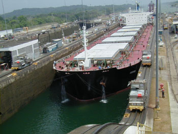 Panamax ship in lock